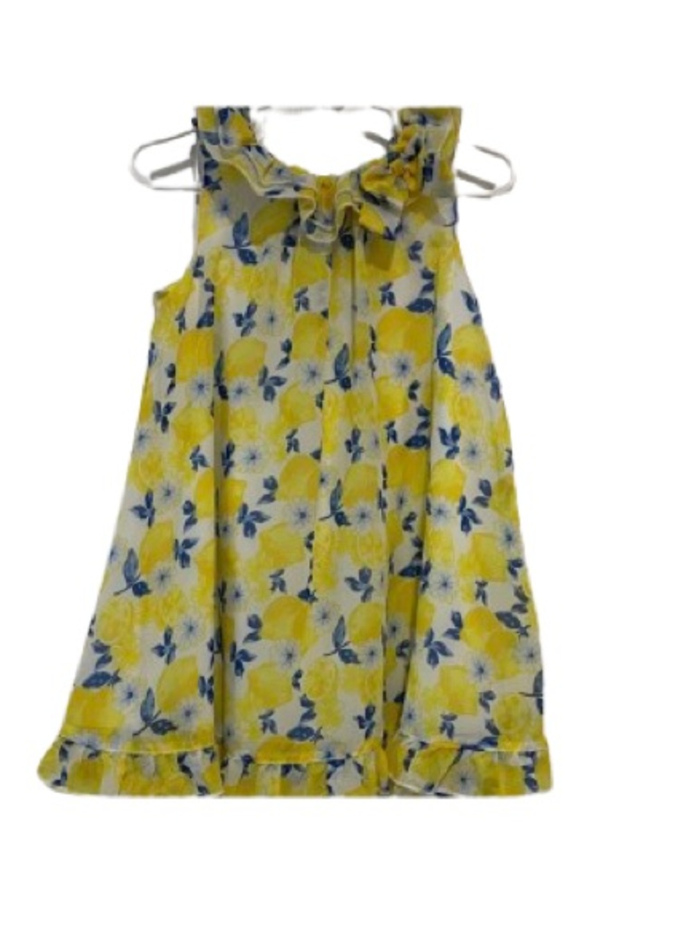 Little Me Yellow Lemon Chiffon  Dress- Blue Floral Accents size - 3T